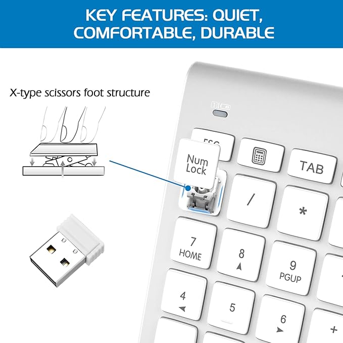 Foloda Wireless Number Pad, 10 Keys USB Keypad for Laptop, 22 Keys Extensions Numeric Numpad Computer Laptop Accessories for PC Desktop Surface Pro Notebook