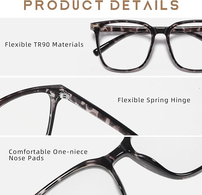 Oversized Square Blue Light Blocking Glasses for Women Men, Anti-Fatigue Computer Monitor Glasses Reduce Eye Strain