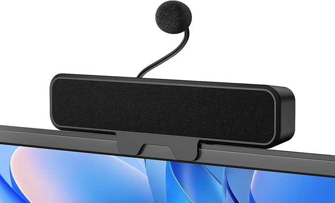 USB Computer Speakers with Detachable Microphone, Plug and Play Desktop Speaker with Monitor Clip, Stereo Sound & Bass, Suitable for PC, PS5, Switch 2 and Laptop