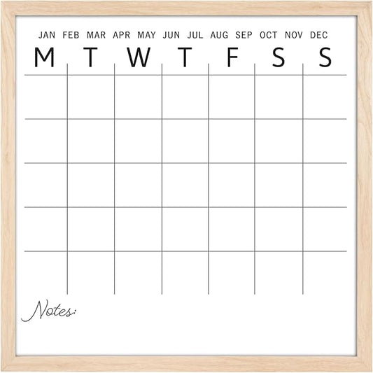 MCS Dry Erase Calander 24x24 Natural Framed Monthly Calendar for The Wall, Stay Organized with Family Planner for Appointments, Sports, Events & More