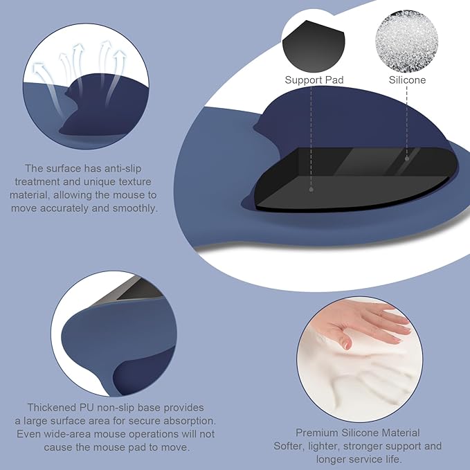 MOSISO Wrist Rest for Keyboard Mouse Pad Set, Large Gaming Deskpad&Circle Curved Mousepad&Keyboard Wrist Rest&Coaster, Ergonomic Non-Slip Mousepad&Easy Typing Pad with Silicone Lining, Navy Blue