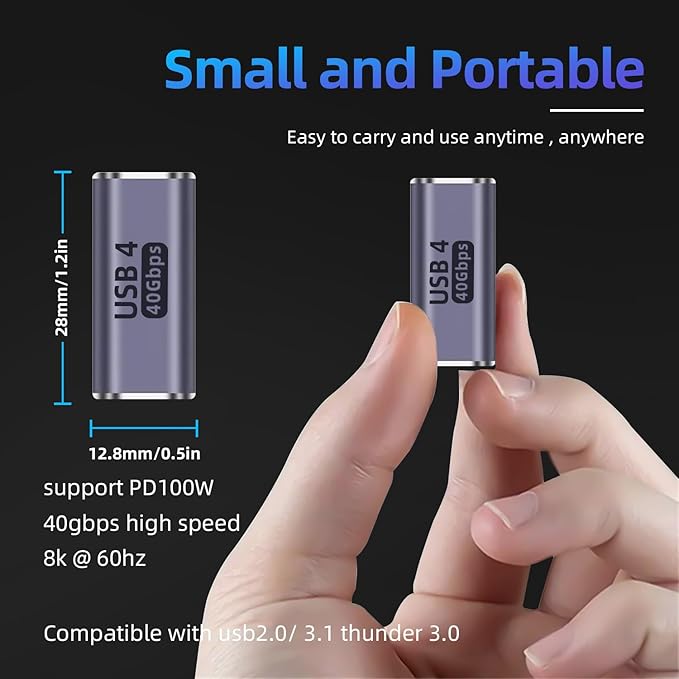 90°Right Angle USB C Male to USB C Female Adapter 2 Pack, 40Gbps USB Type C Thunderbolt 4/3 Extender for MacBook,iPad,Tablet,Phones