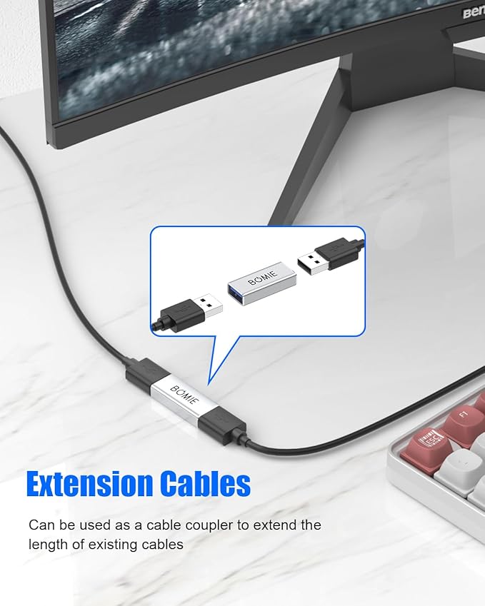 USB Female to Female Adapter 2 Pack,USB3.0 Type A Female to Female Extension Adapter Connector,5Gbps Data Transfer and Charging for Connecting Extension Two USB-A Male Ends Cable Aluminum Shell Silver