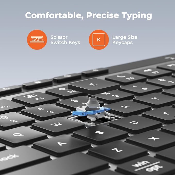 MEETION New Bluetooth Keyboard, K9991 Multi-Device Bluetooth Wireless Keyboard with Shortcut Keys, Rechargeable, Low-Profile Slim and Compact, Easy-Switch for Windows, MacOS, PC/Laptop/Tablet, Black