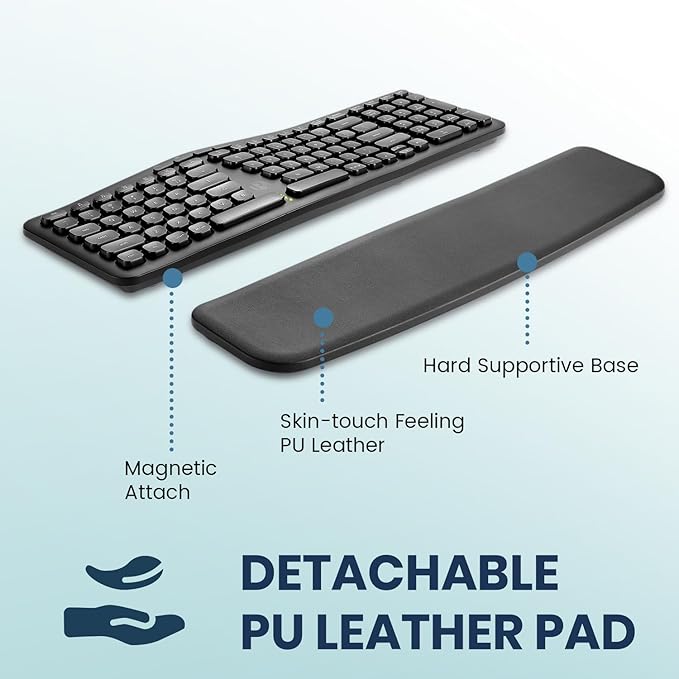 Perixx PERIBOARD-636B US, Wireless Ergonomic Compact USB Keyboard - Wireless 2.4G Technology - Build-in Number Pad - Detachable Wrist Rest - - Silent Typing - Black