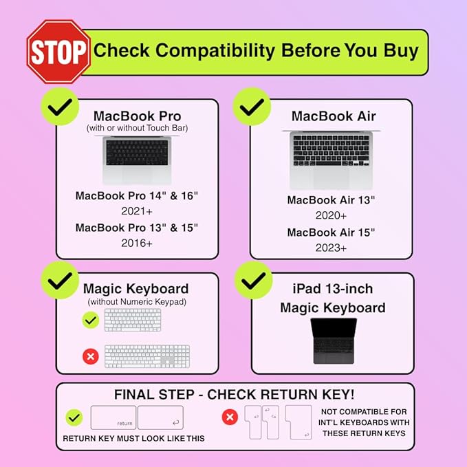 TIPPY TYPE Raised Keyboard Cover for Long Nails - Fits MacBook Pro & Air, iPad 13", & Magic Keyboard (No Numpad) -Silicone -The Original -Comfortable Typing, Quiet, Nail Protection (Cotton Candy Pink)