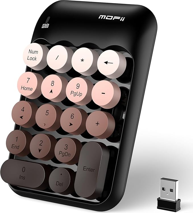 MOFII Cute Colorful Wireless Number Pad - 18 Keys, Portable 2.4 GHz with Stable Wireless Connectivity, 10-Key Financial Accounting Extension (Coffee Colorful)