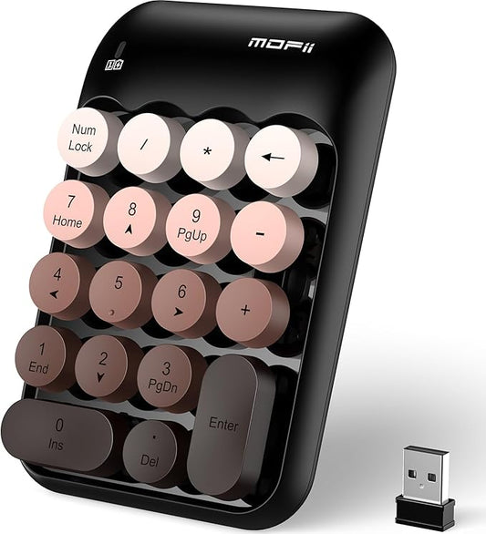 MOFII Cute Colorful Wireless Number Pad - 18 Keys, Portable 2.4 GHz with Stable Wireless Connectivity, 10-Key Financial Accounting Extension (Coffee Colorful)