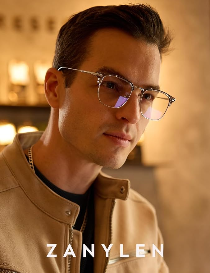 Blue Blocker Glasses for Men Metal Browline Computer Gaming Glasses Filter Blue Ray