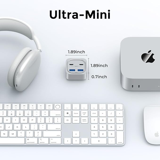 Mac mini M4 Hub, 6-in-1 Front-Access Docking Station, Mac mini M4 Accessories with 4× USB3.2 10Gbps (USB-C & USB-A), SD/TF 3.0 Card Reader, Space-Saving Splitter for Creators & Professionals