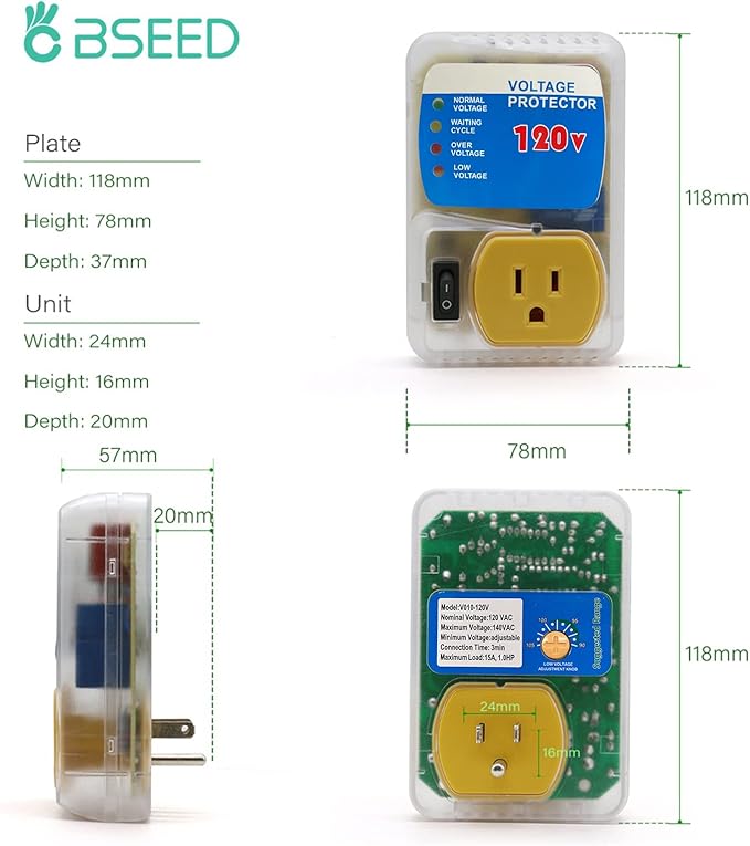 [ETL Listed] BSEED Electronic Surge Protector for Home Appliance,Voltage Protector Suit for Refrigerators and Freezers, Voltage Brownout Outlet 120V 15A,1800Watts(2 Pack)