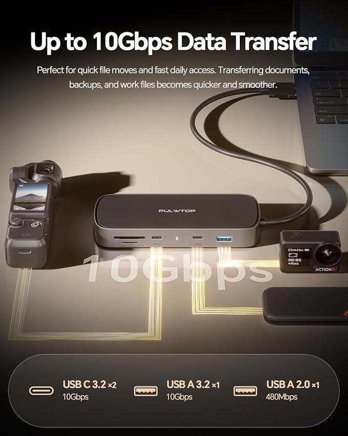 MacBook Pro Docking Station Dual Monitor 4K@60Hz for MacBook Pro/Air M5/M4/M3 Pro & Max, Mac Docking Station Dual Monitor, Macbook Pro Dock with 2HDMI,PD,Ethernet,USB A/C 10Gbps,SD/TF, USB 2.0