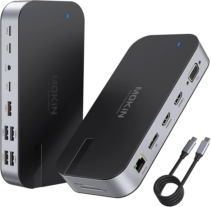 MOKiN Laptop Docking Station 4 Monitors, 16 in 1 USB C Docking Station Triple Monitor, USB C Dock with 2 HDMI, DP, 100W PD, USB 3.1/3.0/2.0, RJ 45 Ethernet, SD/TF, Audio for Dell/HP/Lenovo/Asus/Acer