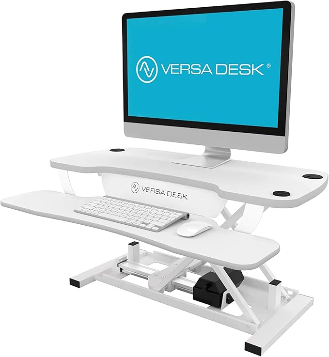 VERSADESK® PowerPro™ Electric Standing Desk Converter - Height Adjustable Desk Riser with Keyboard Tray - Holds 80 lbs - Built-in USB Charging Port - Ergonomic Sit Stand Workstation | White (36 inch)