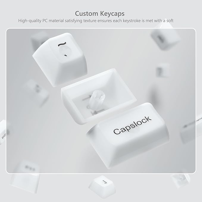 Womier Keyboard Keycaps Jelly, Cute White Keycaps 60 65 75 100 Percent, Transparent Clear Custom Key Cap Set for Cherry MX, Kailh, Outemu, Gateron Mechanical Keyboards(MDA Profile)
