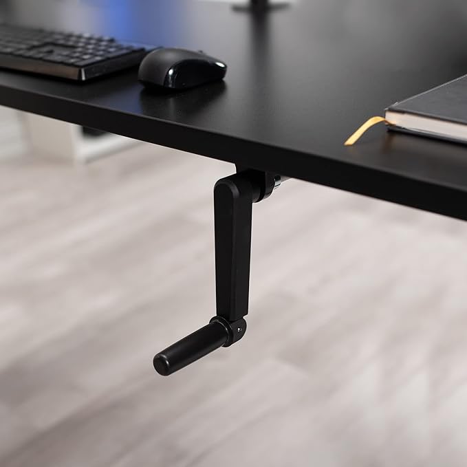 VIVO Manual Height Adjustable 60 x 24 inch Stand Up Desk, Black Solid One-Piece Table Top, Black Frame, Standing Workstation with Foldable Handle, DESK-KIT-MB6B