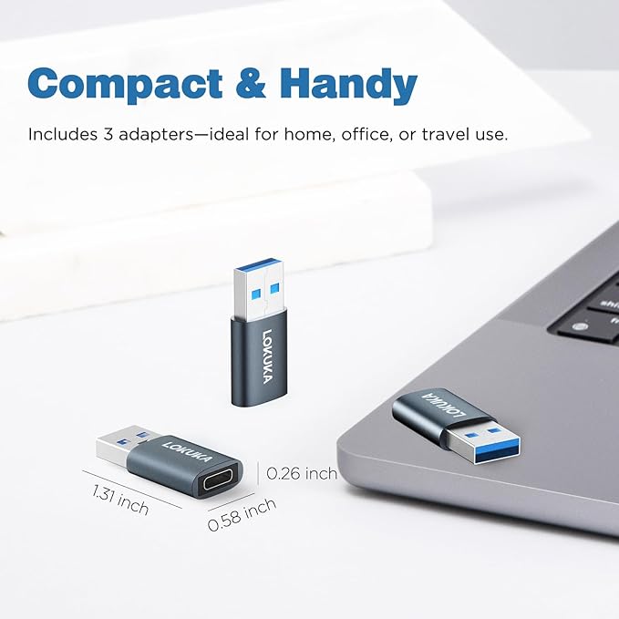 USB C to USB A Female Adapter (3 Pack), 5 Gbps USB 3.0 Female to USB Type C Male OTG Adapter Converter Compatible with MacBook, Microsoft Surface, Pad, Samsung Notebook, Galaxy, etc, Gray