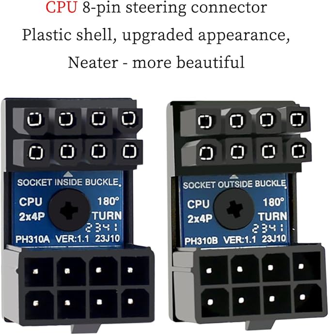 CPU ATX 8P Power Adapter Male to Female Header 180 Degree Socket Buckle for Desktop Chassis CPU Wiring Beautification (PH310B 1piece)