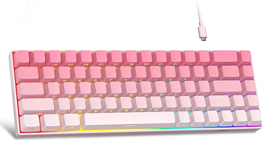 MageGee Portable 60% Mechanical Gaming Keyboard, RGB Backlit Compact 68 Keys Mini Wired Office Keyboard with Red Switches for Laptop PC Mac, Side Printed Keycap - Pink