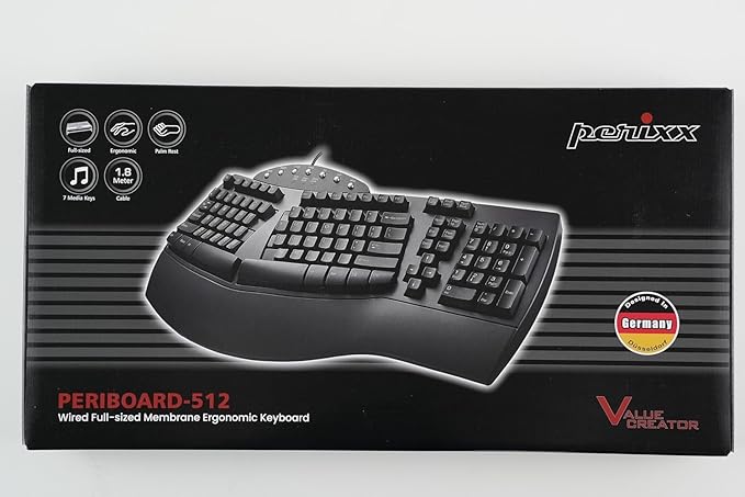 Perixx PERIDUO-512B US, Wired Ergonomic Keyboard and Vertical Mouse Combo - USB - Black - US English