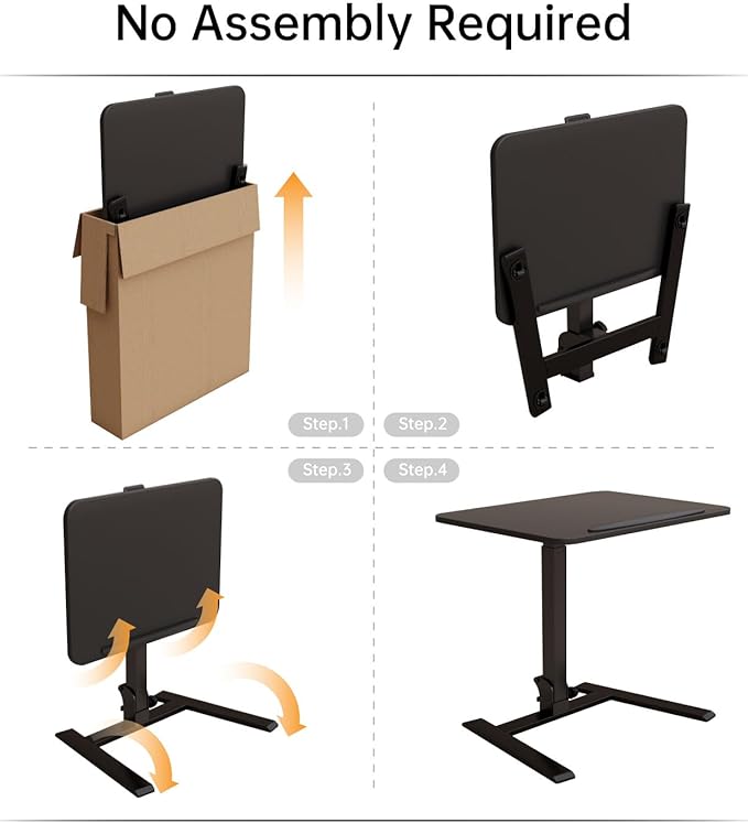 25 Inch Mobile Folding Desk - No Assembly, Pneumatic Sit-Stand, 29-42" Height Adjustable Rolling Laptop Desk with Hidden Wheels, 0-90° Tilt Top for Home Office, Craft & Study