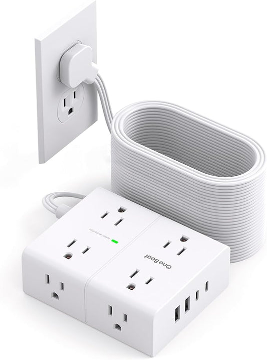 Surge Protector Power Strip 25 ft Cord, Flat Plug Extension Cord with 8 Outlets 4 USB Ports(2 USB C), 3 Side Wall Mount Outlet Extender, Long Extension Cord for Home Office Dorm Room Essentials