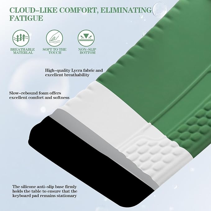Keyboard Stand with Wrist Rest, Computer Wrist Support Pad, Ergonomic Comfy Tilted Keyboard Holder Lift Tray with Wrist Pad, Soft Memory Foam Desk Cushion for Office Home (Green)