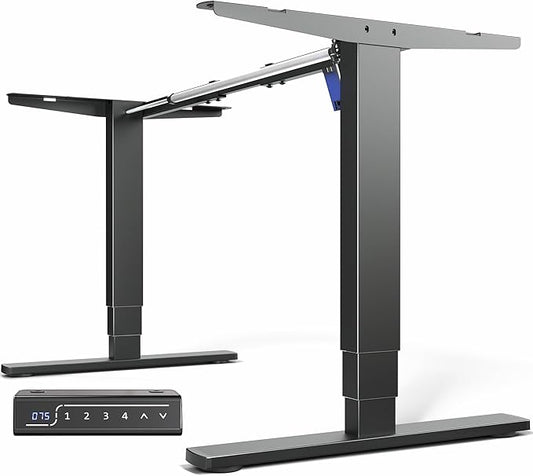 VIVO Electric Stand Up Desk Frame Workstation with Memory Touch Pad, Single Motor Ergonomic Standing Height Adjustable Base, Black, DESK-V102E