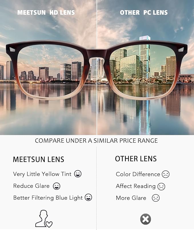 MEETSUN Blue Light Blocking Glasses Women Men, Anti Eye Strain Headache (Sleep Better),Computer Glasses UV400 Lens (Brown)
