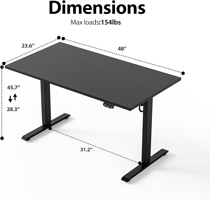 Agilestic Electric Standing Desk, 48 x 24 Inches Height Adjustable Desk, Sit Stand up Desk for Work Office Home, Splice Board, Black