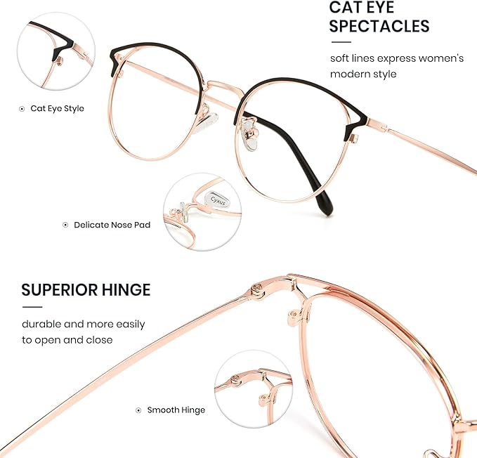 Cyxus Blue Light Glasses for Men and Women, Round Metal Frame Computer Eyeglasses for Office, Gaming, Reading 8090