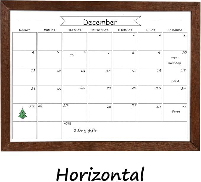 Dry Erase Monthly Calendar Whiteboard, Magnetic White Board for Wall, Office/School/Home, Solid Pine Wood Walnut Brown Frame Hanging Board 10.6"x 14.6"(YL-WB-2737-B)