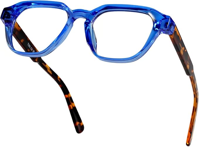 TIJN Blue Light Blocking Glasses, Anti Eyestrain UV Protection, TR90 Square Frame Glasses Chic Preppy Look for Women and Men