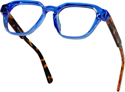 TIJN Blue Light Blocking Glasses, Anti Eyestrain UV Protection, TR90 Square Frame Glasses Chic Preppy Look for Women and Men