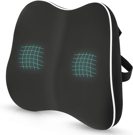 Teemtan Lumbar Support Pillow for Office Chair & Car – Ergonomic Memory Foam Back Cushion with Cooling Cover & Adjustable Strap – Support for Better Posture and Sitting Comfort