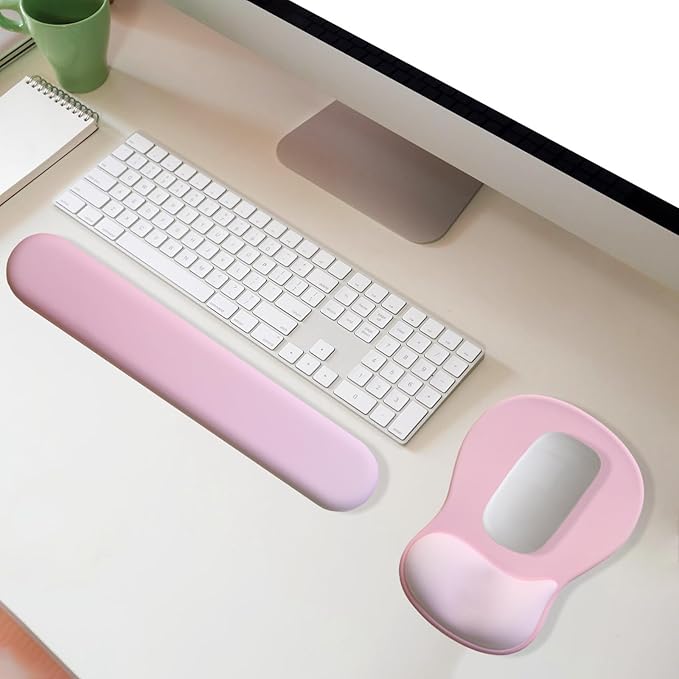 Gel Mouse Pad with Wrist Rest, Ergonomic Office Keyboard Wrist Rest and Mousepad with Wrist Support, Computer Mouse Pad with Non-Slip PU Base and Desk Accessories Mat for Laptop & Home & Gaming, Pink