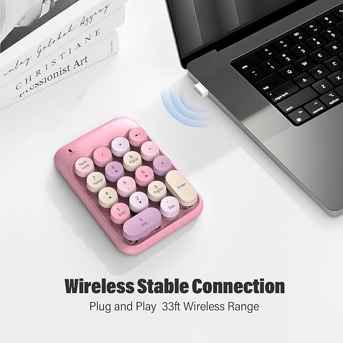 MOFII Cute Colorful Wireless Number Pad - 18 Keys, Portable 2.4 GHz with Stable Wireless Connectivity, 10-Key Financial Accounting Extension (Pink Colorful)