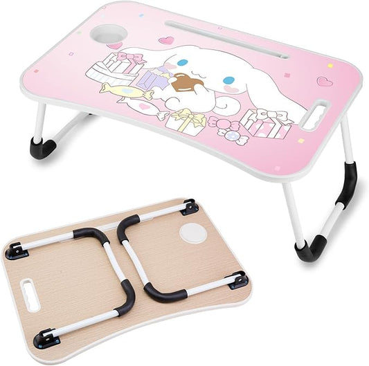 Laptop Desk Foldable Kawaii Bed Desk Table Cute Folding Breakfast Tray Portable Lap Standing Desk Notebook Stand Reading Holder for Bed/Couch/Sofa/Floor (Pink)