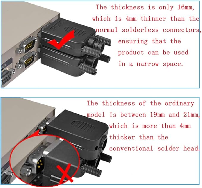 2PCS DB9 Solderless RS232 D-SUB Serial to 9-pin Port Terminal Male Adapter Connector Breakout Board with Case Long Bolts Tail Pipe (2PCS Thinner Female)