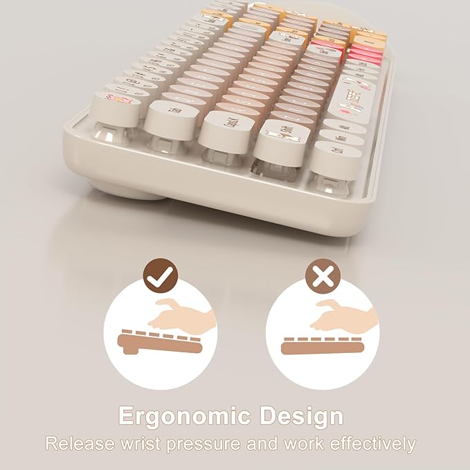 Keyboard Mouse Wireless, Slim Compact Silent 2.4G Cute 84 Keys Keyboard for PC, Notebook, MacBook, Tablet, Laptop, Windows System Coffee