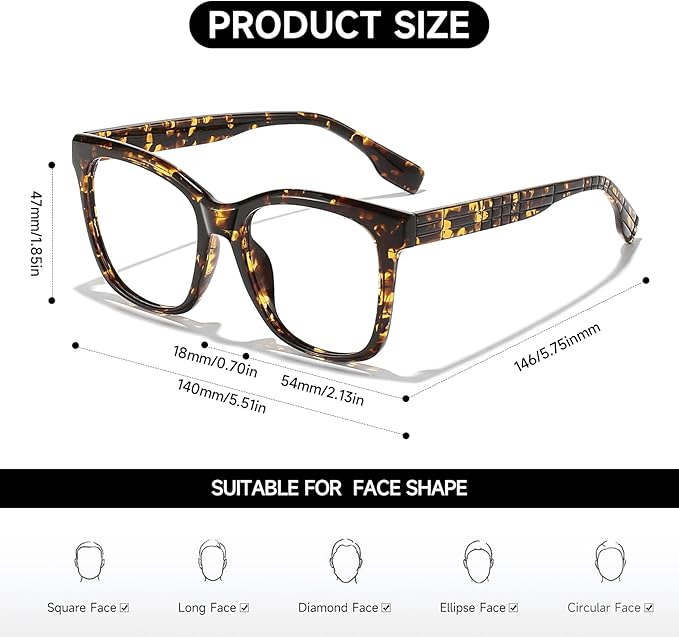 Oversized Square Blue Light Blocking Glasses for Women and Men - Gaming & Computer Anti-Fatigue