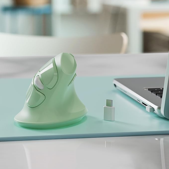 MicroPack Ergonomic Vertical Wireless Mouse, Silent Cordless Mouse with USB-A & Type-C Receiver, 800/1200/1600 DPI, 6 Buttons, Reduces Wrist Strain for Windows, Mac, PC & Laptop Green