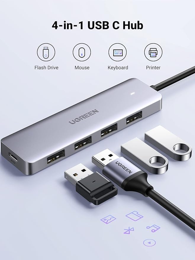 UGREEN USB C Hub - 4 Port USB 3.0 Powered Splitter for Laptops, MacBooks, iPads, Chromebooks, iPhones, Galaxy S23 & More, 2FT