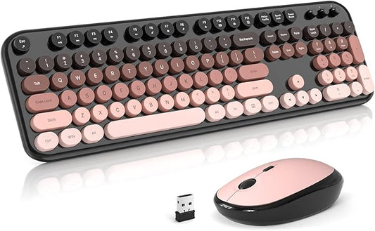 Wireless Keyboard and Mouse Combo, Typewriter Full Size Retro Keyboard with Number Pad, Ergonomic Design for Windows 7 8 10 11 PC Laptop Desktop, Home and Office Use