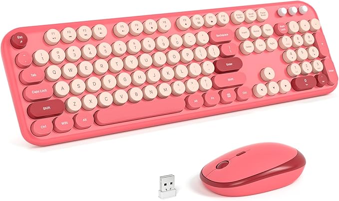 Wireless Keyboard Mouse Combo, Typewriter Full Size Keyboard with Number Pad and 2 in 1 USB Connected Mouse for Windows 7/8/10, Laptop, Desktop, PC, Computer