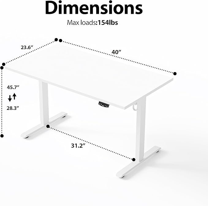 Agilestic Electric Standing Desk, 40 x 24 Inches Height Adjustable Desk, Sit Stand up Desk for Work Office Home, Splice Board, White