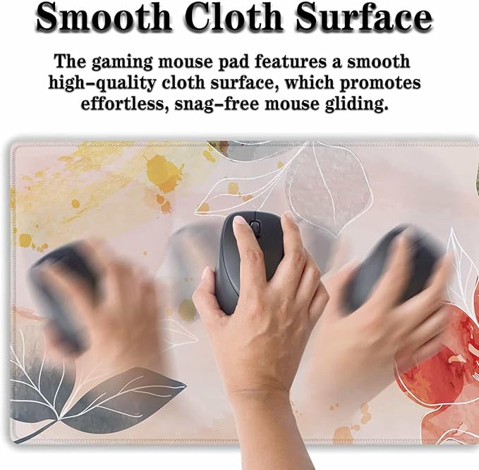 Gaming Mousepad Pink Cute Desk Mat Large Mouse Pads Large Mouse Pad for Woman Keyboard Mouse Pad The Desk Pad Non-Slip Rubber Base 35.4" X 15.7" for Game Office, Floral Watercolor Art