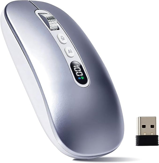 AI Wireless Mouse for Laptop PC- Enabled Bluetooth Mouse with Voice Recording & AI Summarize,Ergonomic Presenter Laser Pointer Remote,USB Rechargeable High-Performance Office Device