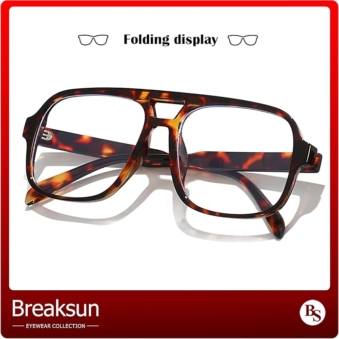 Oversized Square Aviator Glasses for Women Men Big Frame Retro Blue Light Blocking Glasses Vintage Style