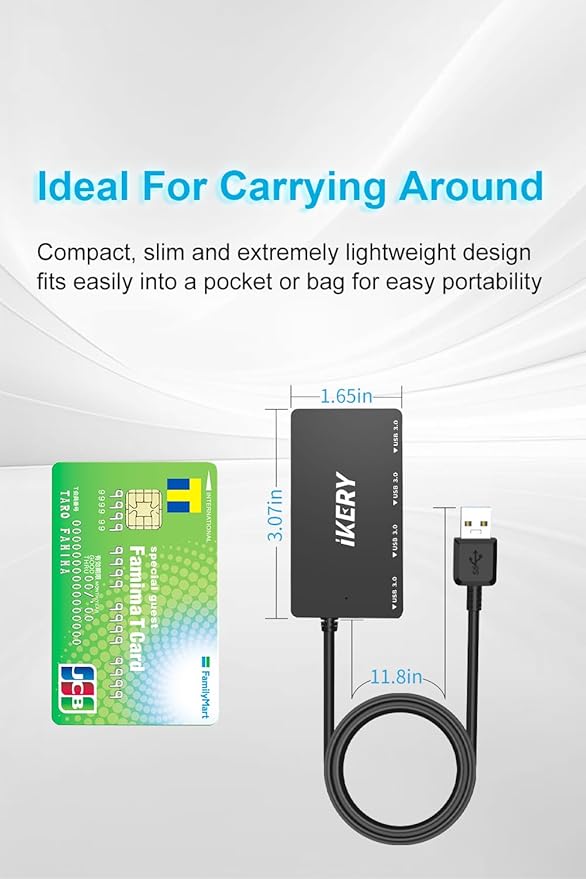 4-Port USB 3.0 Hub, 5Gbps High Speed Data Transfer USB Hub, Portable Multiporter Extension with 1ft Extended Cable, Compatible for Laptop, PC, MacBook, Windows Computers and More